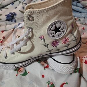 Converse Kids Cream Sneakers with Floral Design